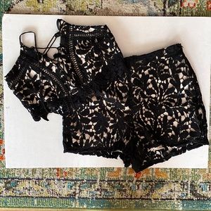 Nasty Gal black Lace Up To It Bra Top And Shorts Set size 2